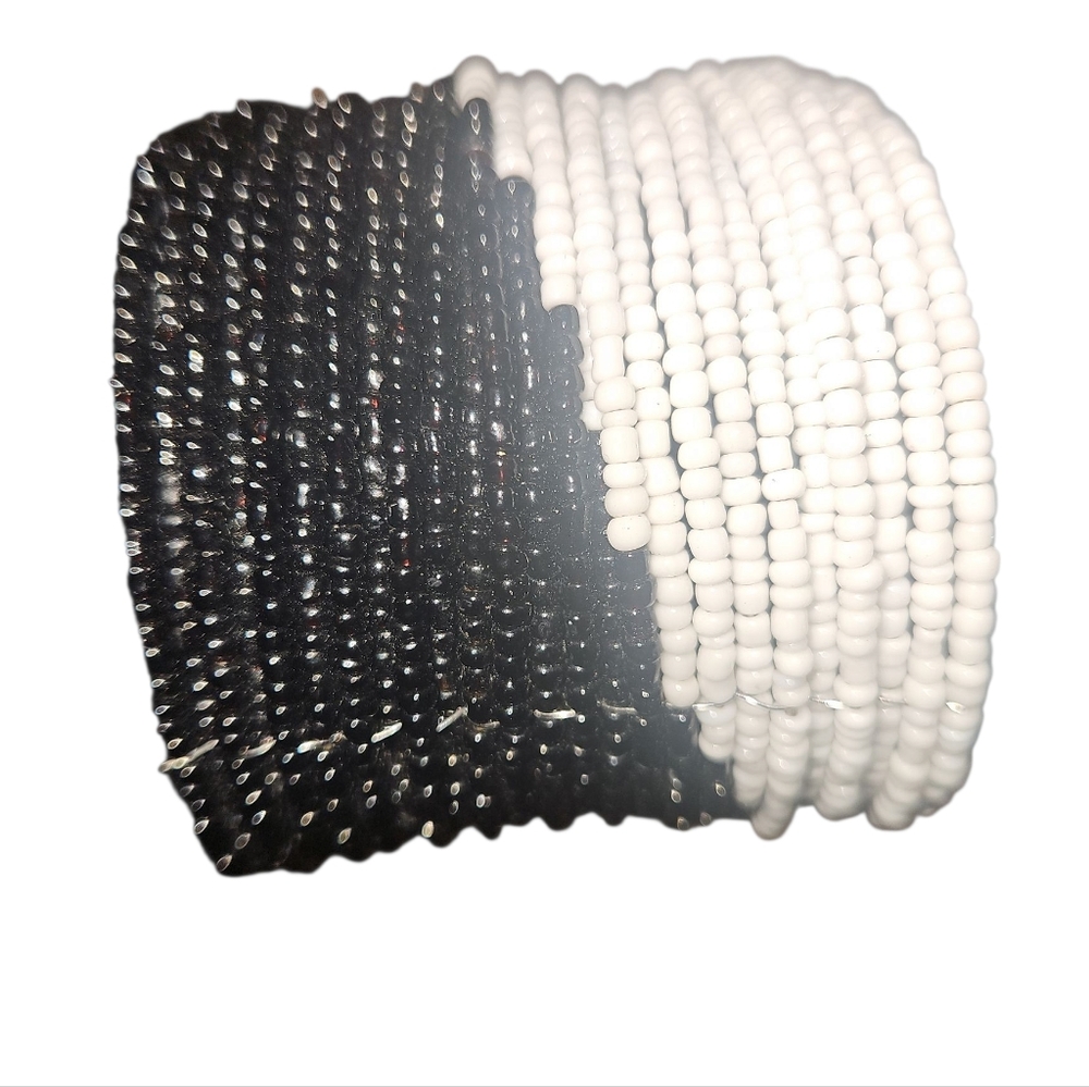 Black and White Beaded Wide Bangle